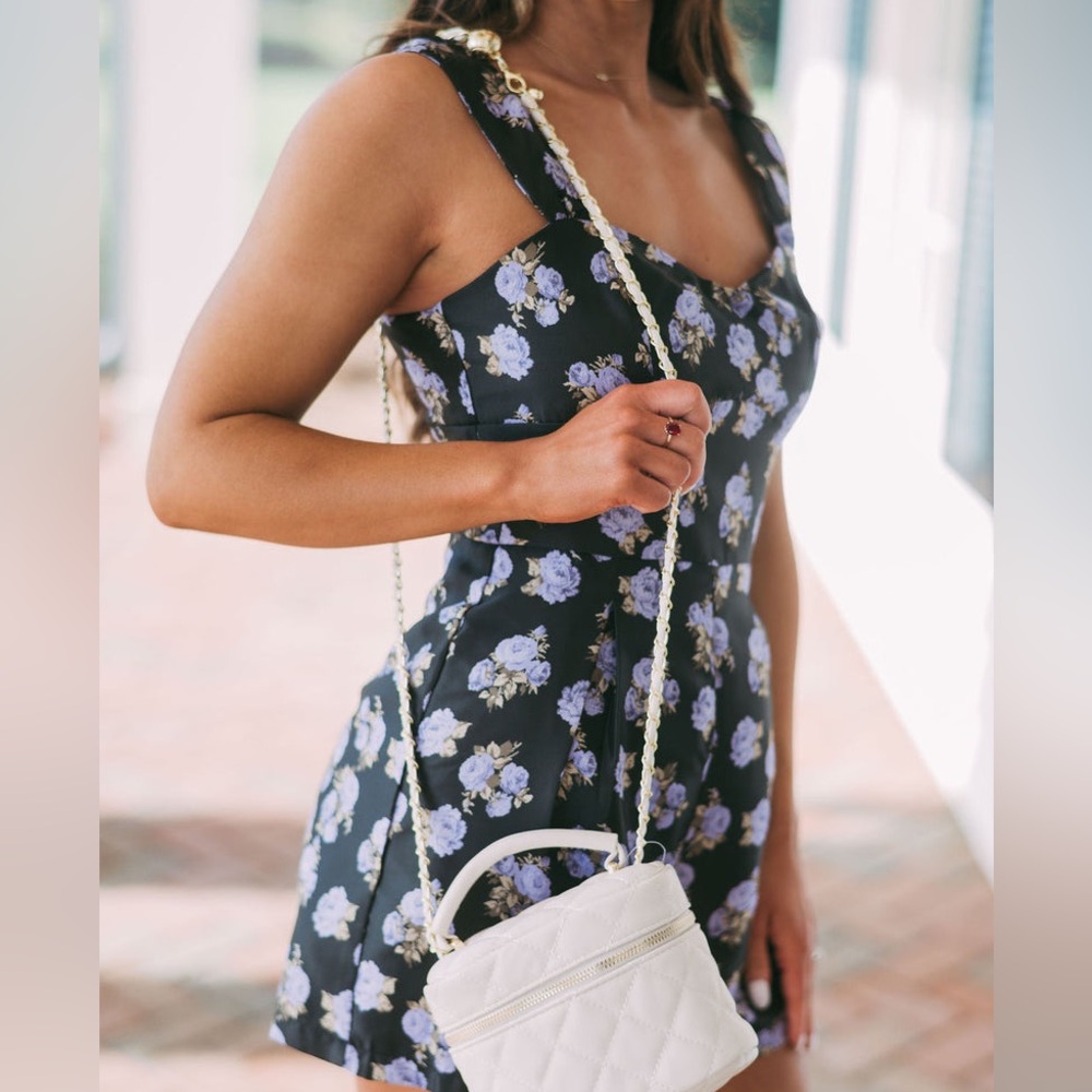 Storia Black Purple Green Lavender Sleeveless Mini Flower Floral Romper